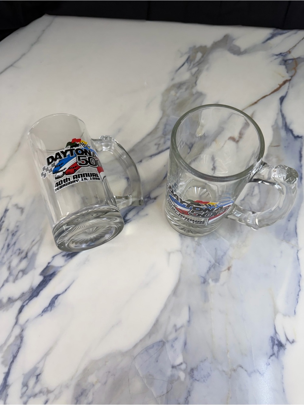 Vintage 1998 Daytona 500 40th Annual NASCAR Glass Beer Mugs Steins Set of 2 - Picture 3 of 6